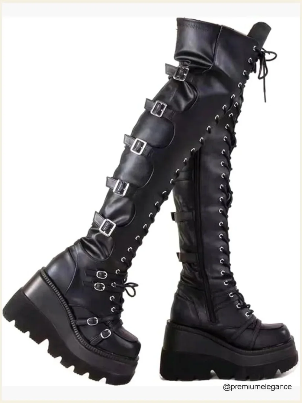 Over Knee Thigh High Platform Chunky Heel Lace Up Goth Boots